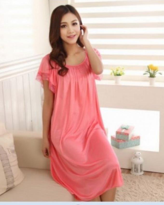 summer short sleeve sleepwear viscose lace long nightgown