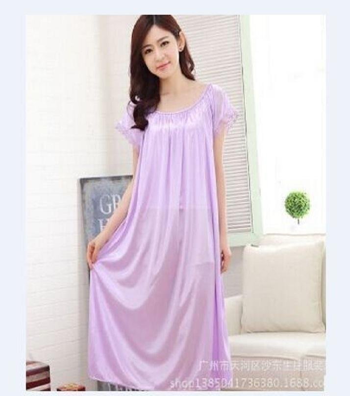 summer short sleeve sleepwear viscose lace long nightgown