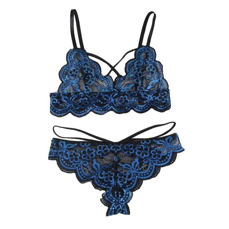 elegant two tone floral lace lingerie set with adjustable fit and thong panties