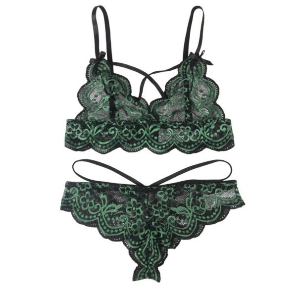 elegant two tone floral lace lingerie set with adjustable fit and thong panties