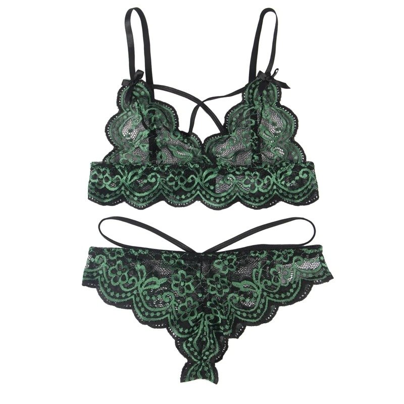 elegant two tone floral lace lingerie set with adjustable fit and thong panties