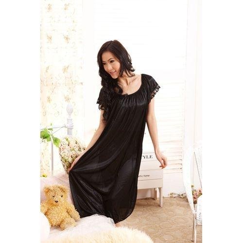 summer short sleeve sleepwear viscose lace long nightgown