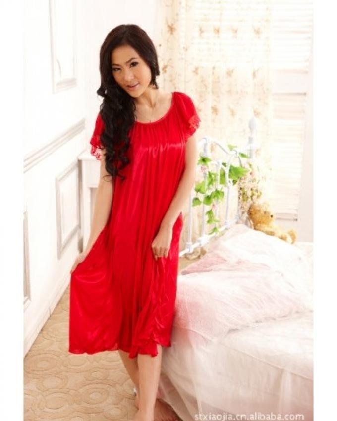 summer short sleeve sleepwear viscose lace long nightgown