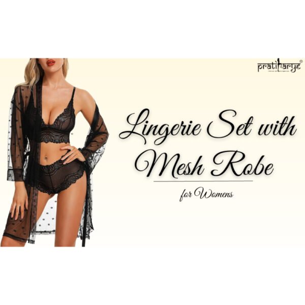 3 piece floral lace lingerie set with sheer mesh robe elegance allure & comforts