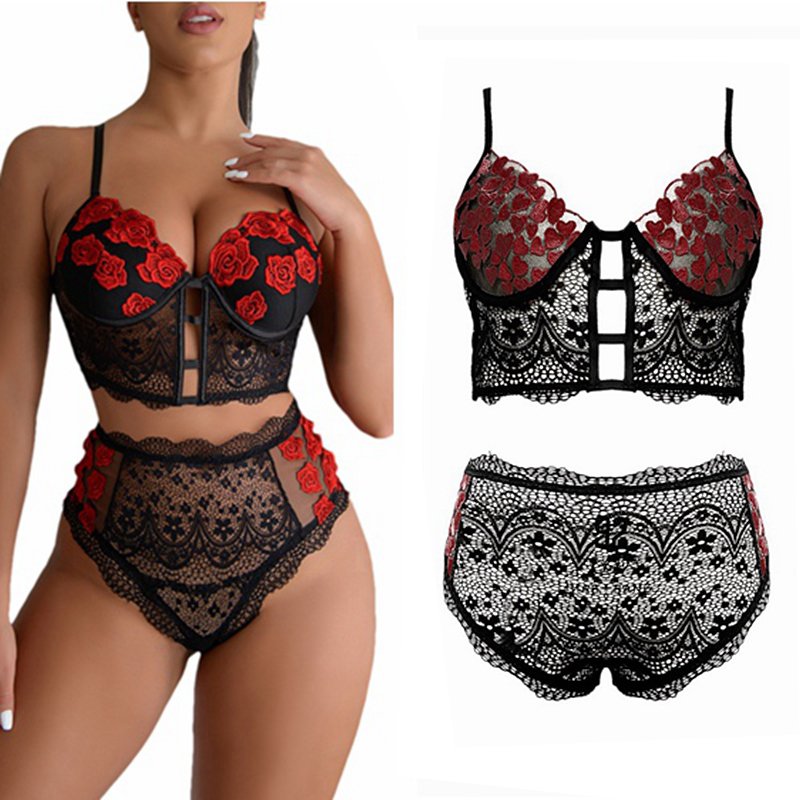 elegant lace & floral embroidered lingerie set stylish & comfortable intimate wear