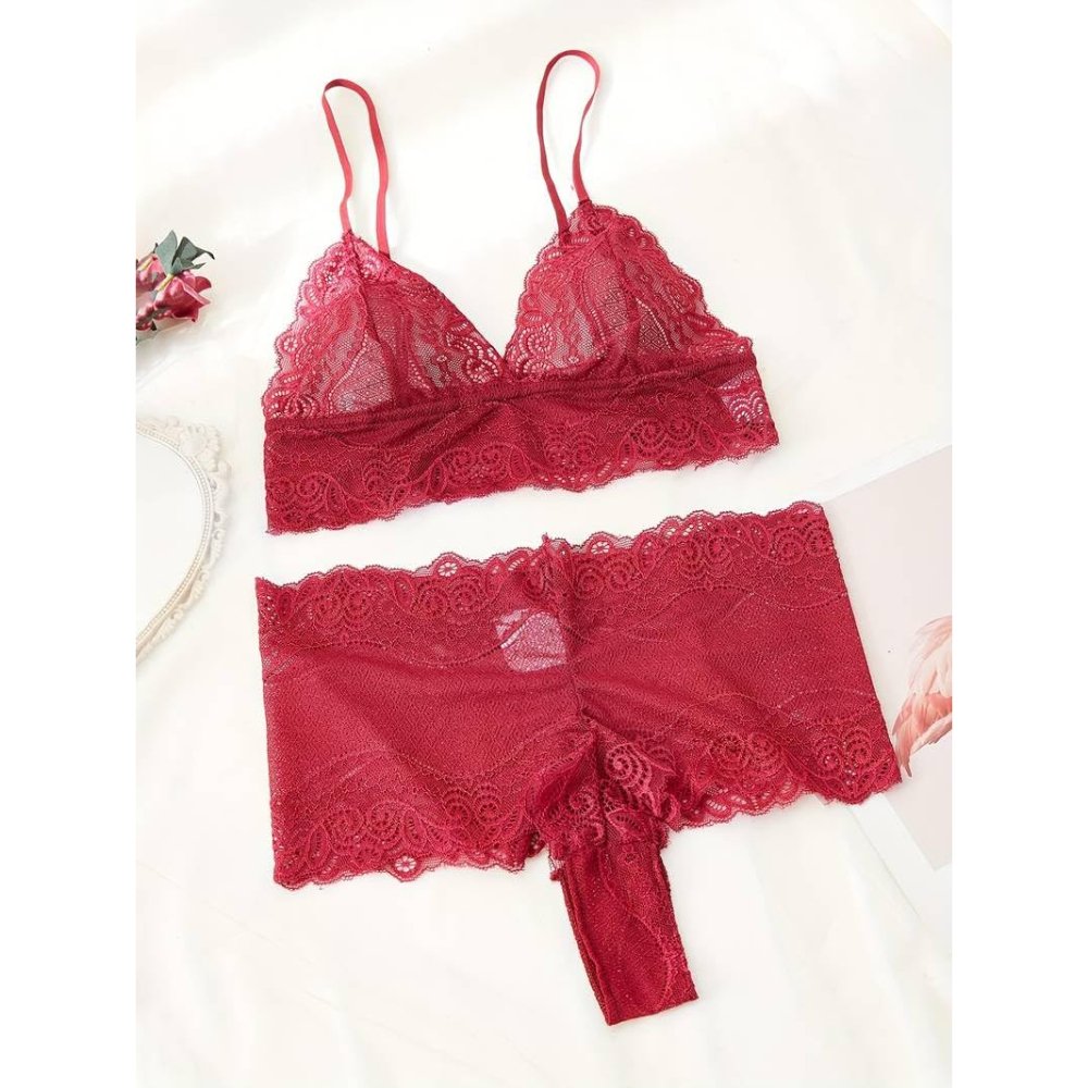 3 piece floral lace lingerie set with sheer mesh robe elegance allure & comforts