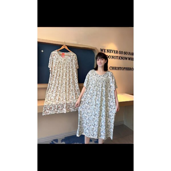 summer fashion long dress short sleeve printed a line loose top