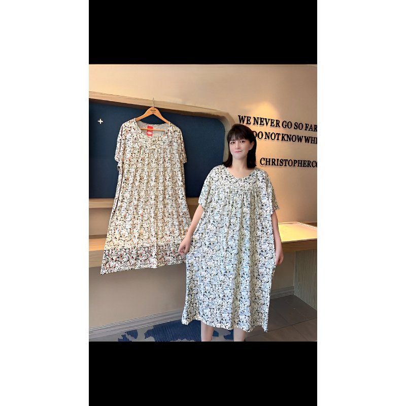 summer fashion long dress short sleeve printed a line loose top