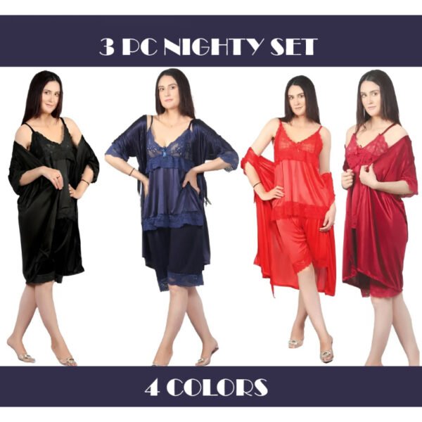 3 piece silk bridal short nighty set soft and comfortable women nightwear