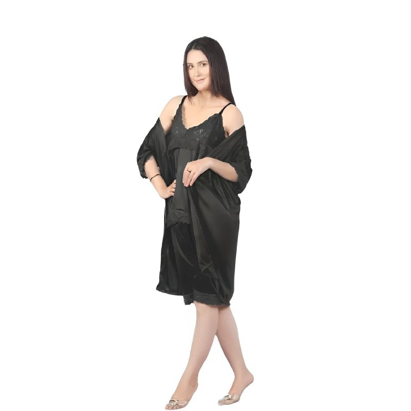 3 piece silk bridal short nighty set soft and comfortable women nightwear