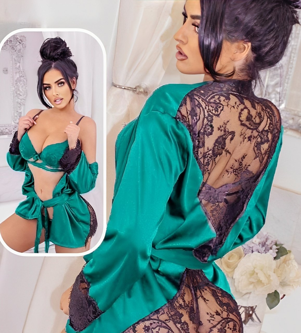 elegant 3 piece lace & satin lingerie set luxurious stylish sleepwear