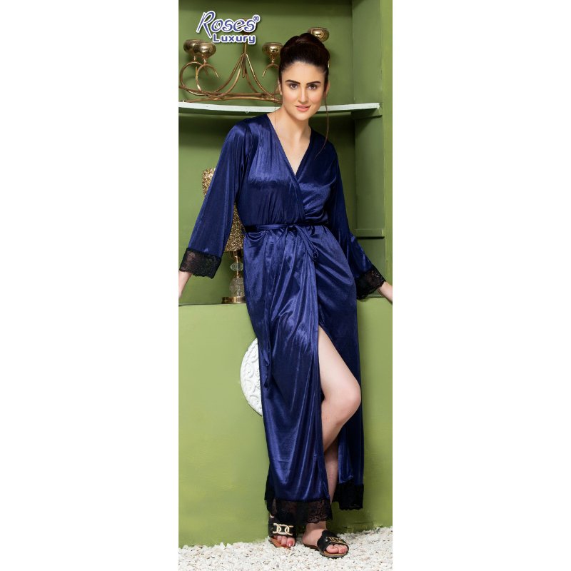 3 piece silk long bridal nighty set best honeymoon gown with bra and pant