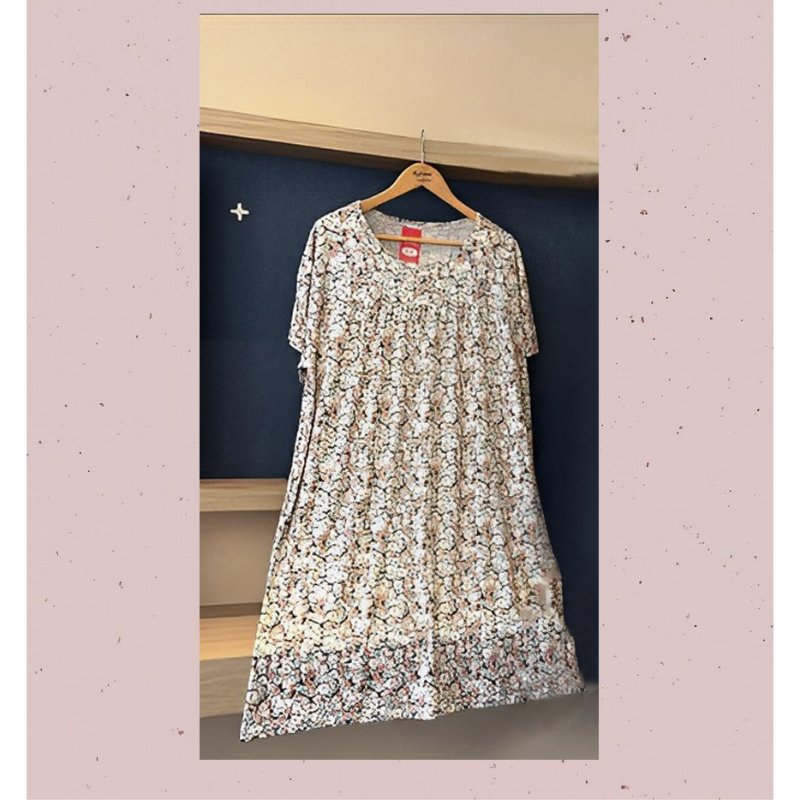 summer fashion long dress short sleeve printed a line loose top
