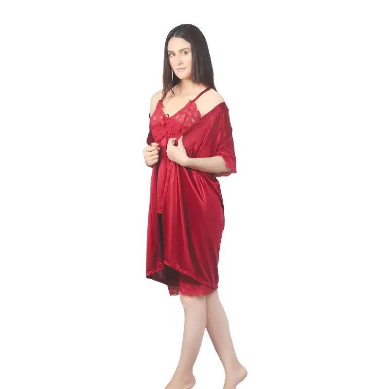 3 piece silk bridal short nighty set soft and comfortable women nightwear