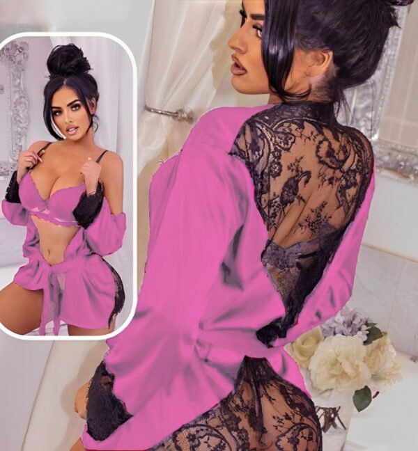 elegant 3 piece lace & satin lingerie set luxurious stylish sleepwear