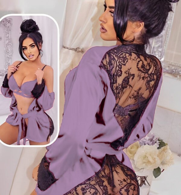 elegant 3 piece lace & satin lingerie set luxurious stylish sleepwear