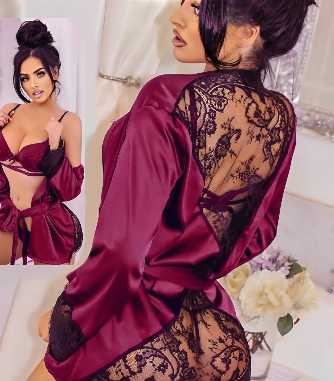 elegant 3 piece lace & satin lingerie set luxurious stylish sleepwear