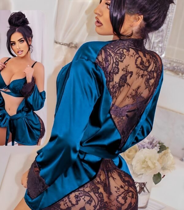 elegant 3 piece lace & satin lingerie set luxurious stylish sleepwear