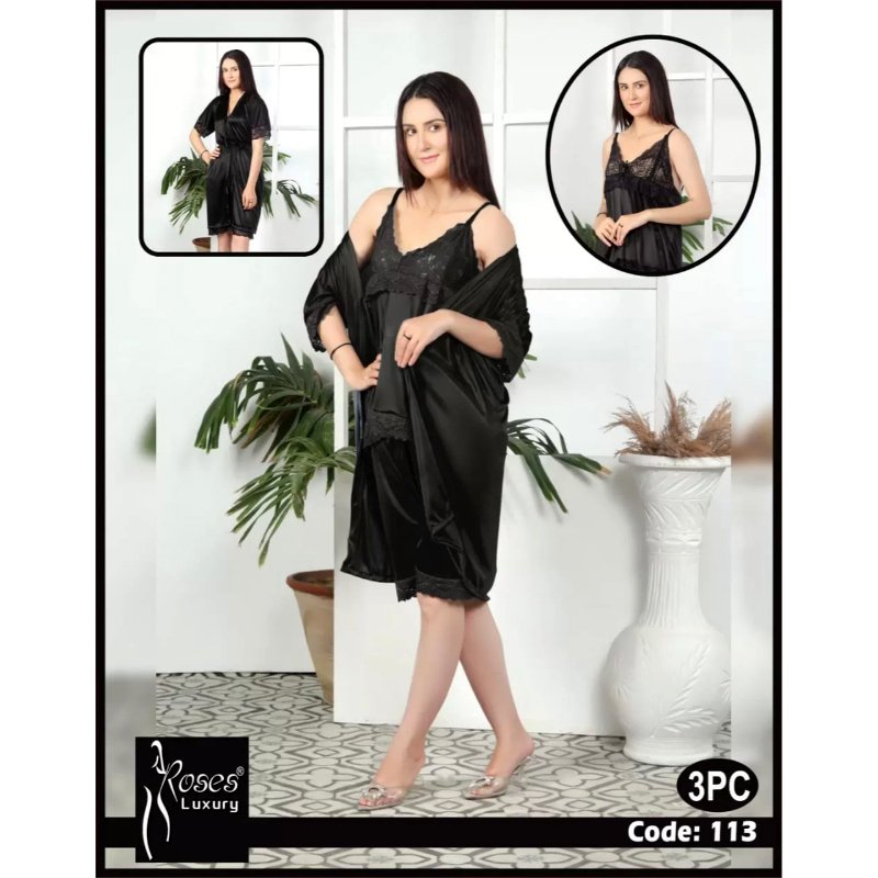 3 piece silk bridal short nighty set soft and comfortable women nightwear