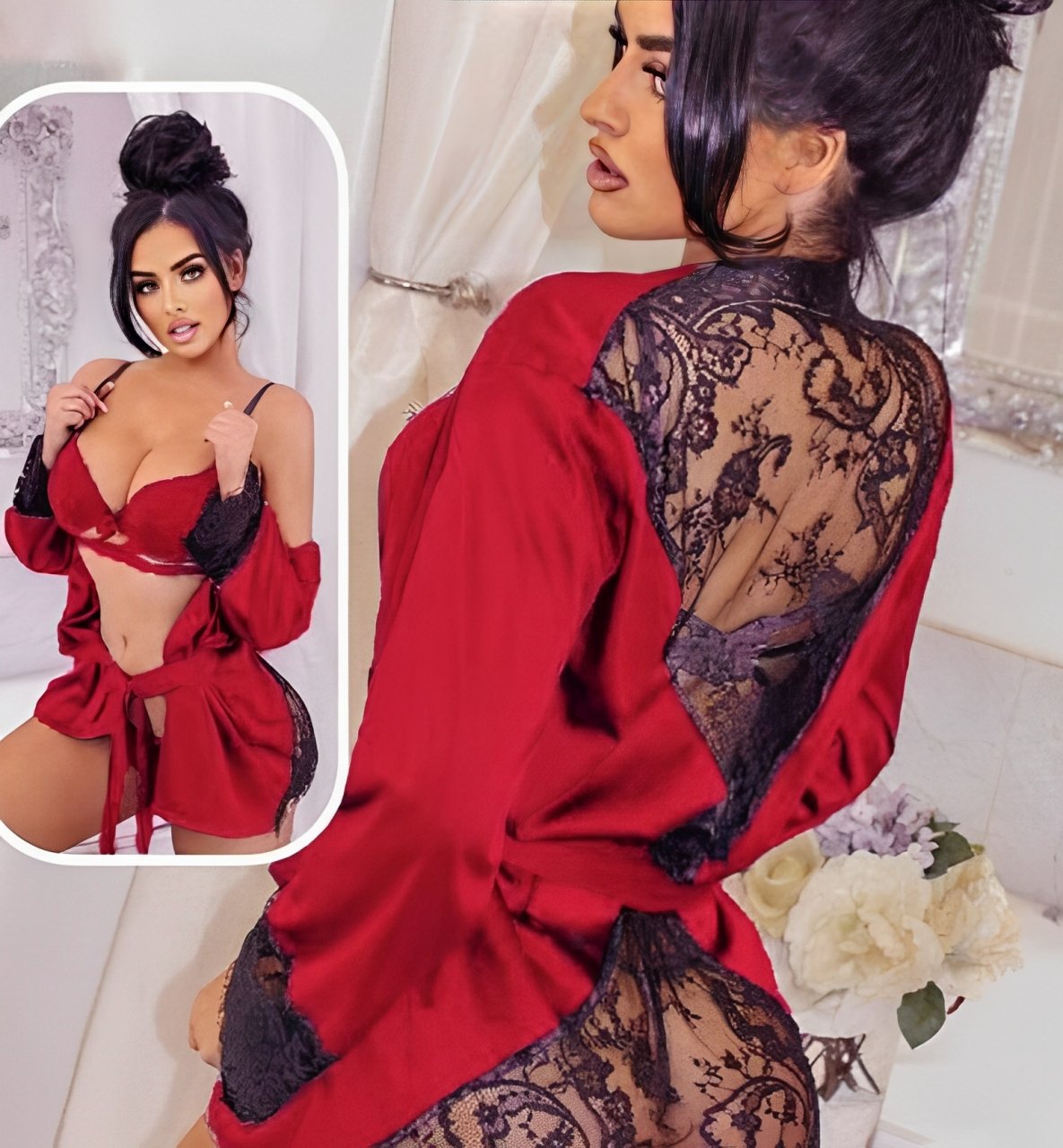 elegant 3 piece lace & satin lingerie set luxurious stylish sleepwear