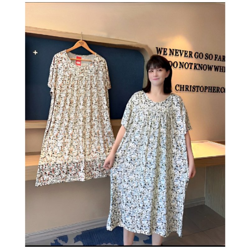 summer fashion long dress short sleeve printed a line loose top